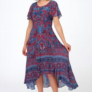New Reba Red Flutter Sleeve Blue High Low Dress